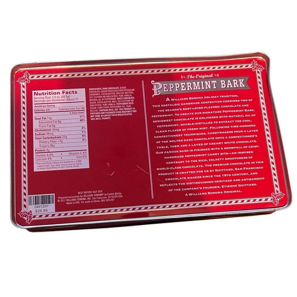 Williams Sonoma Peppermint Bark Collectible Red and White Tin-2017 Holiday